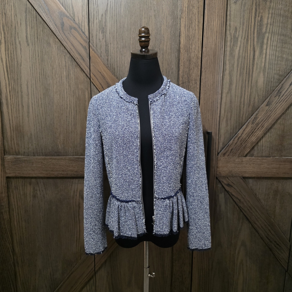 Rebecca Taylor Blue Tweed Peplum Blazer